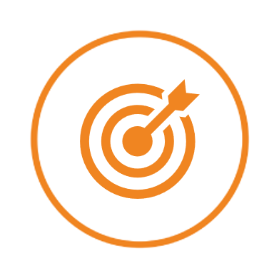 An orange circle containing an orange letter icon.